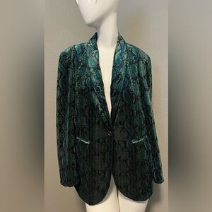 See U Soon Women’s Black / Green One Button LS Snake Print Jacket Blazer Size M